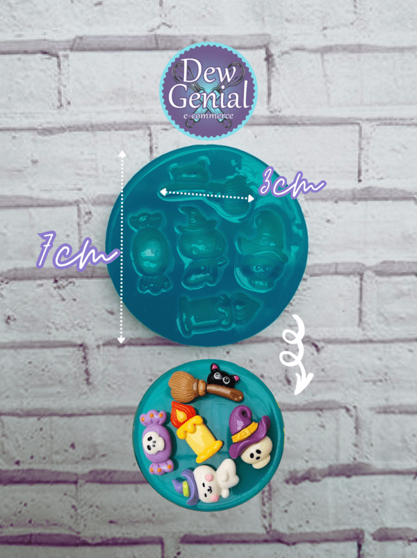 Molde De Silicona Halloween Fantasma Dulce Escoba Gato X5 DG-1207