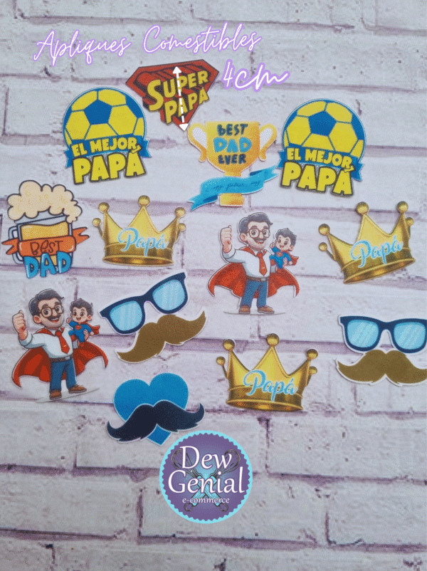 Aplique Comestible Dia del Padre 4cm x12 Uds