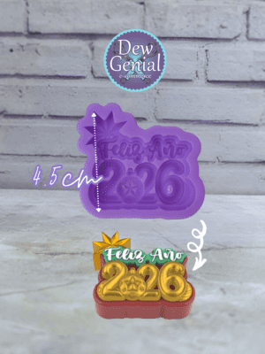 Molde De Silicona Feliz Año 2026 4.5Cm DG-1368