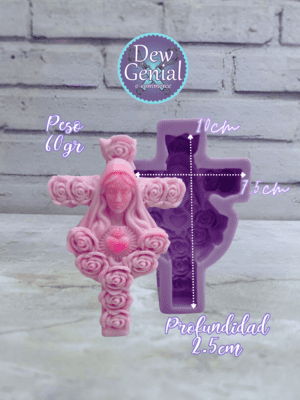 Molde De Silicona Velas Virgen Cruz Rosas 10Cm DG-1408