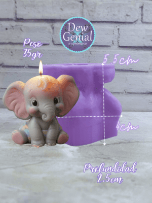 Molde De Silicona Velas Elefante Tierno Baby Shower 3D 5,5Cm DG-1426