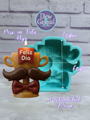 Molde De Silicona Velas Copa Bigote Feliz Dia 7Cm DG-1446